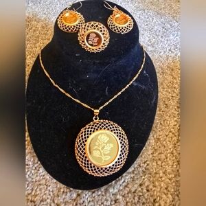 21kgp Dubai Jewlery Elegant Gold Floral Jewelry Set